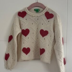 NWT United Colors of Benneton Cream Sweater with Red Hearts